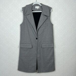Revolve JOA Sleeveless‎ Coat Vest Jacket Grey Long One Button Contemporary